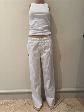 Da-Nang White Wide-Leg Eyelet-Trim Pants